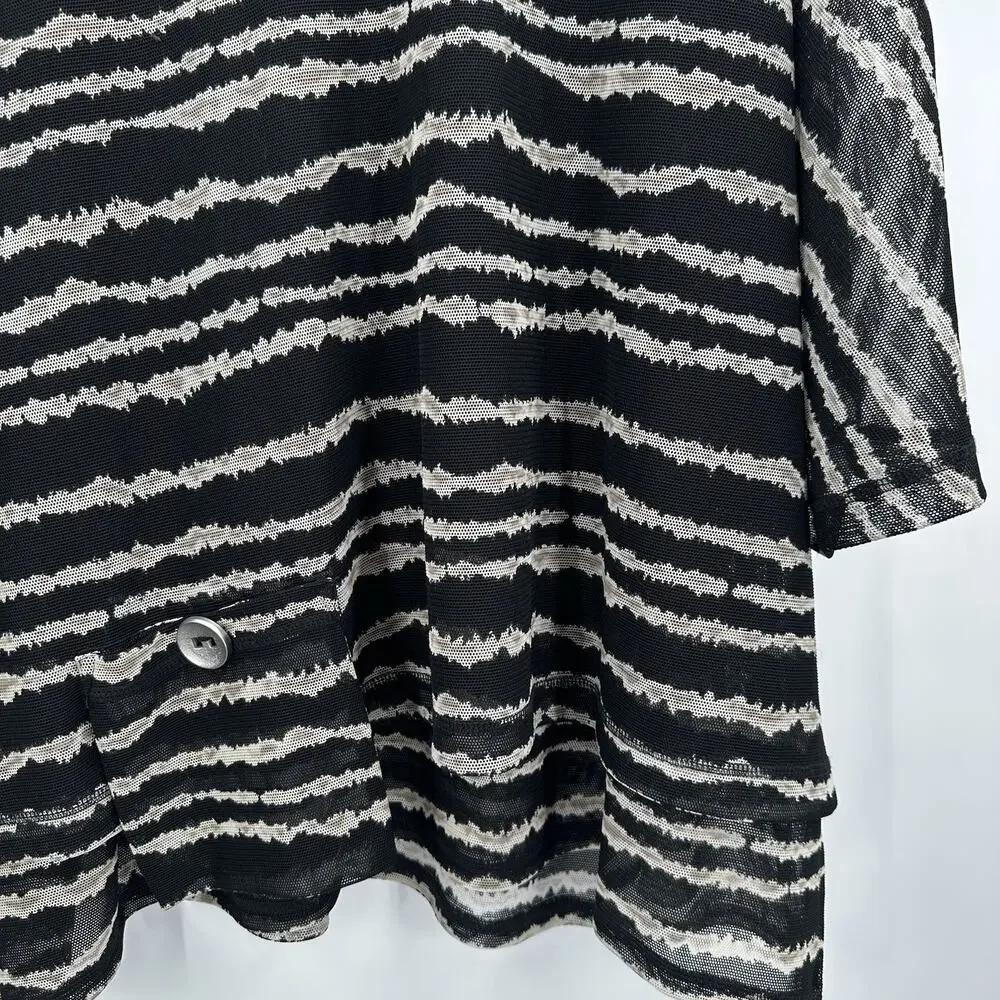 Ali Miles Top Shirt Tunic Womens 1X 1XL Black Mesh‎ Stripe back Buttons Art - Picture 4 of 12